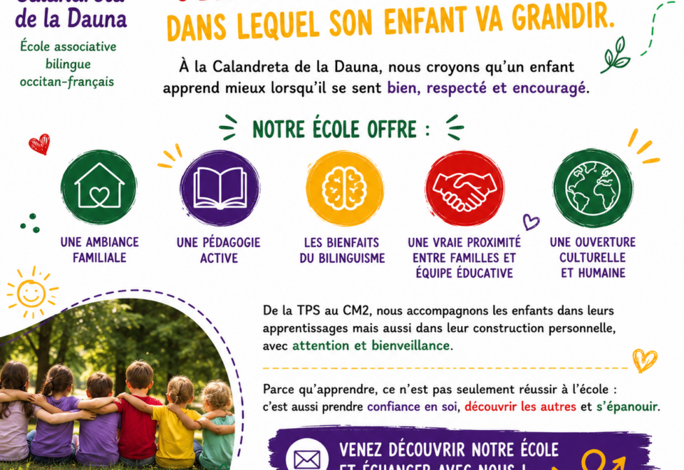 École bilingue à Pessac : pourquoi choisir la Calandreta de la Dauna ? Pourquoi choisir la Calandreta de la Dauna pour son enfant ?